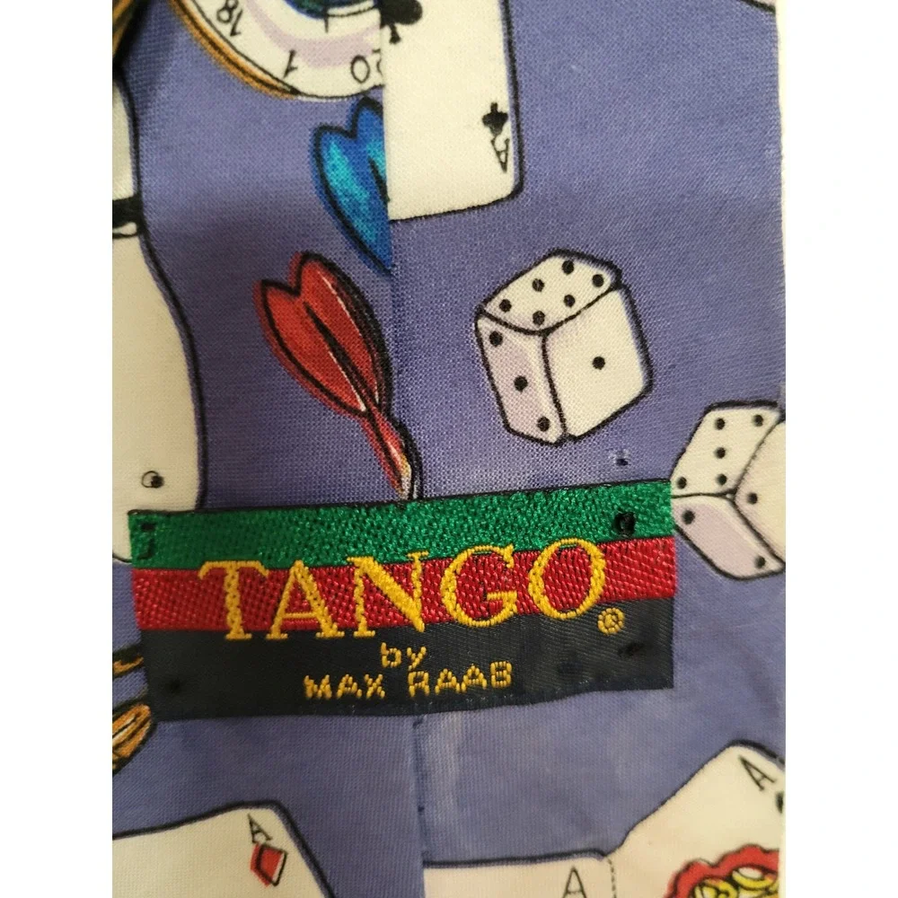 Tango by Max Raab Mens Vintage Cotton Novelty Blue Tie Gaming Cards Darts USA